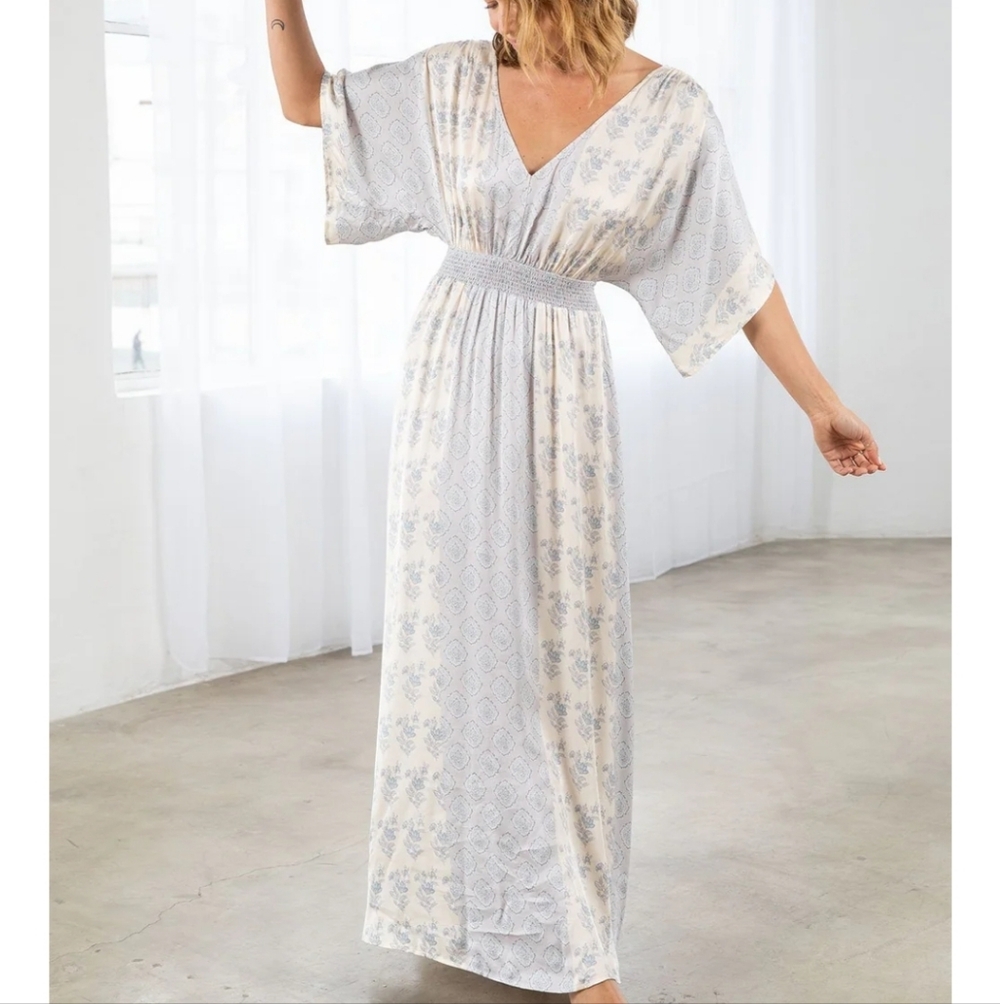 lovestitch Cream and Light Blue Floral Maxi Dress